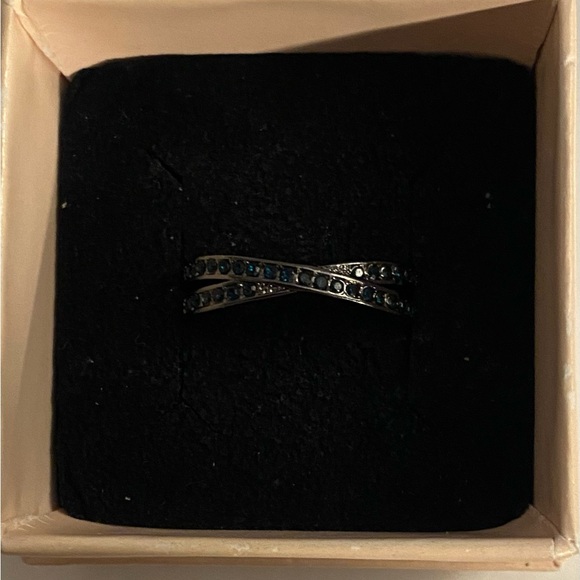 Black Plated Blue Zircon X Cross Ring - Picture 2 of 2